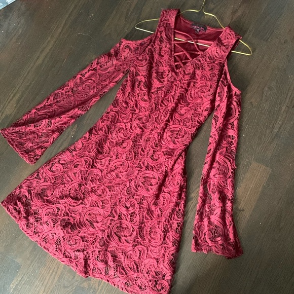 Material Girl Cold Shoulder Lace Dress - Picture 1 of 6